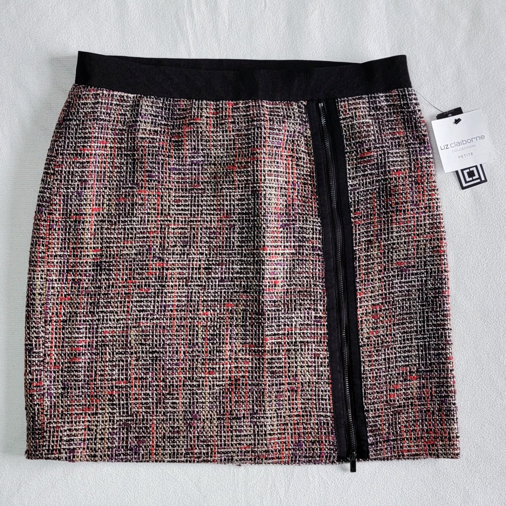 Liz Claiborne Multicolor Tweed Mini Skirt Women 10P Dark Academia Office Preppy
